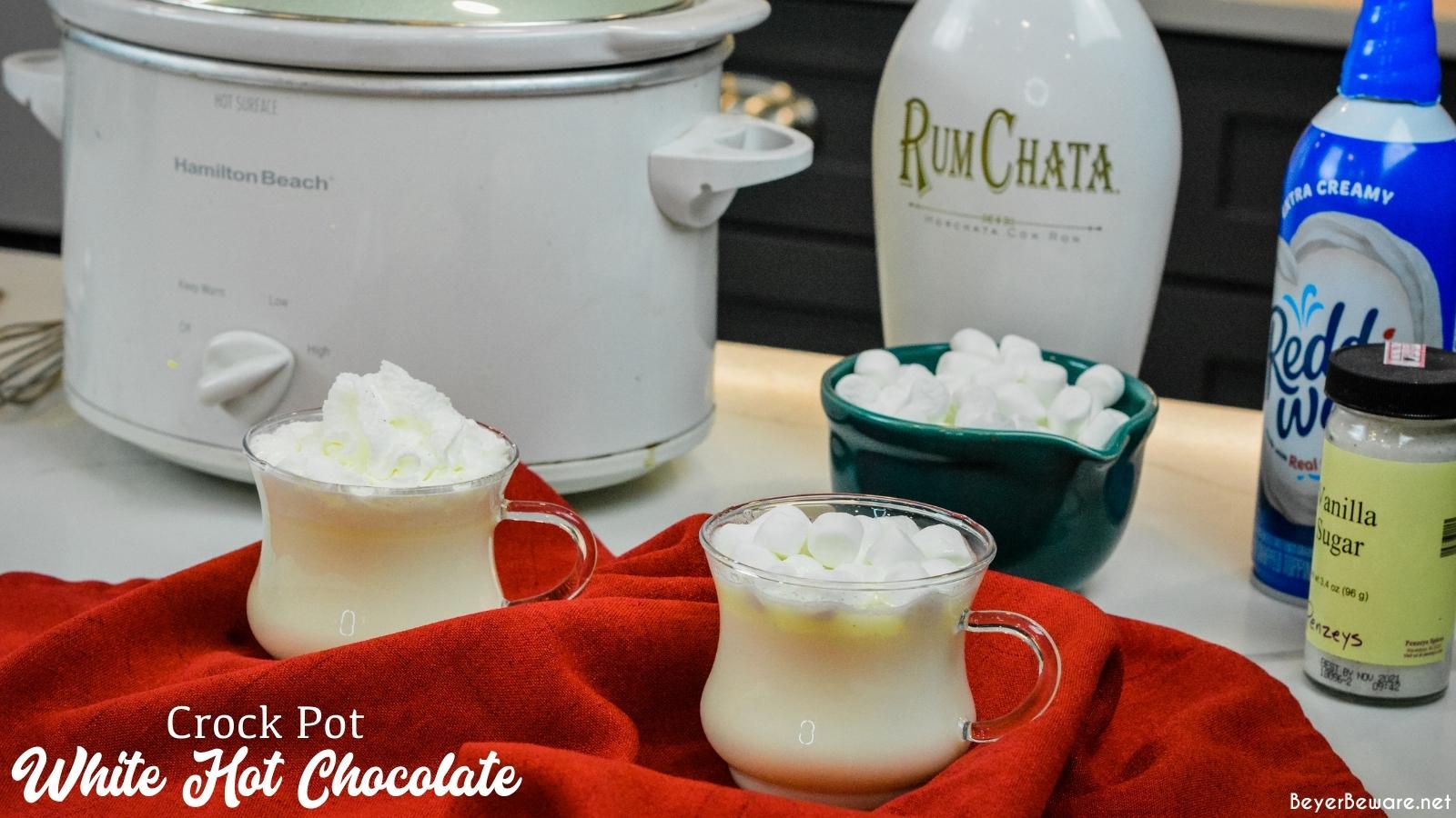 Crock Pot White Hot Chocolate - RumChata White Hot Chocolate - The Farmwife  Drinks